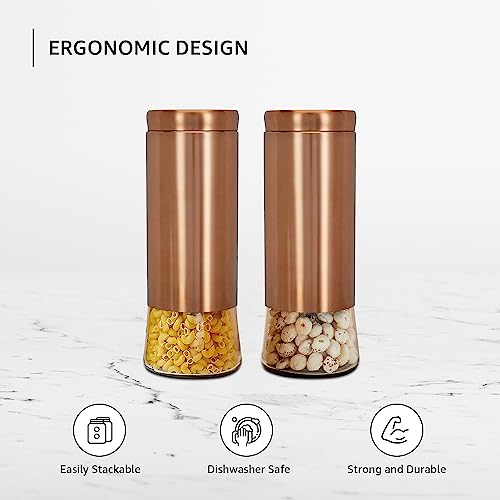 Image of Amazon Brand - Solimo Rose Gold Bell Bottom Glass Jar | Multipurpose Kitchen Organizer with See-Through Window | 2250 ml Set of 4