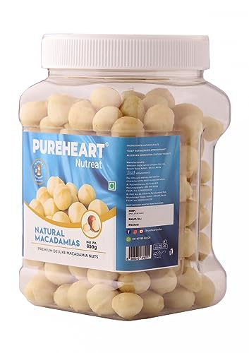 Image of Pureheart Natural Macadamia (650 gm) Premium Australian Macadamia Nuts, Rich in Antioxidants - Whole, Exotic, and Crunchy Dry Fruits, Ideal Snacks, No Additives - Reusable Jar