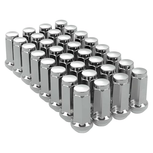 Image of 32PCS M12X1.75 1.77 inch Tall 3 /4 inch Hex Closed End Bulge Acorn Lug Nuts, Chrome
