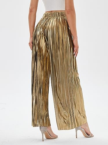 zsangbee Women's Metallic Sparkle Wide Leg Sequin Shiny Pants Party Club Casual Silver Gold Pants4