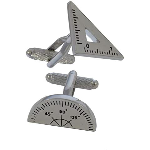 COLLAR AND CUFFS LONDON - Premium Cufflinks with Presentation Gift Box - Protractor and Set Square Maths Physics - Engineer Teacher - Silver Colour Cover