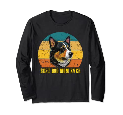 Vintage Best Dog Mom Ever Sunset Retro Welsh Corgi dog Mom Manga Larga