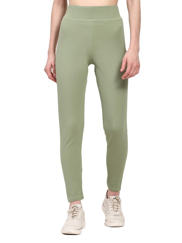 DTR FASHION Women's Light Green Stretchable Cotton Blend Casual Tight