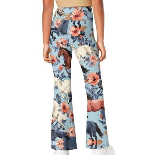 Image of Girls Leggings Floral Print High-Waisted Flared Pants 5-14 Years