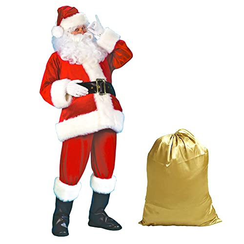 [Moerstar] サンタクロース コスチューム 厚手 金色の袋 大人用 サンタ コスプレ クリスマス 衣装 クリスマス服 サンタコス メンズ サンタコスチューム クリスマス 仮装 サンタクロースコスチューム 大人用 パーティー サンタ服 トナカイ 豪華8点セット レッドカバン 男 長袖 パーティー サンタ服 (男女兼用)