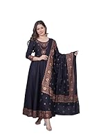 Women's Rayon Printed Anarkali Kurti with Dupatta (Black) (5XL)