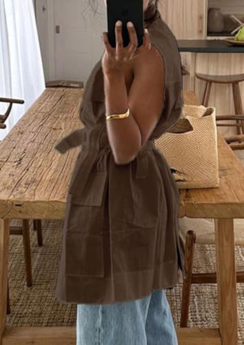 Women's Oversized Sleeveless Blazer Vest Casual Long Open Front Cargo Vest Top Lightweight Cardigan with Belt2