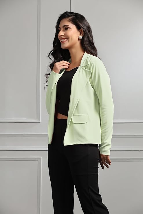 Image of Leriya Fashion Women Lycra Blend Blazer 3 piece co ord Set Light Green