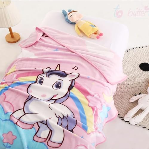 Image of Butterthief Multipurpose Cartoon Print Light Weight Blanket | Soft Cozy Plush All Seasons Blankets for 0-5 Years | Wrapper Cum Blanket for Baby Boys, Girls,New Born Kids Toddler (Rainbow)