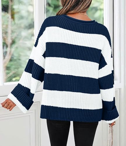 Image of Women's Striped Knitted Pullover Crew Neck Fall Winter Sweater Long Sleeve Color Block Jumper