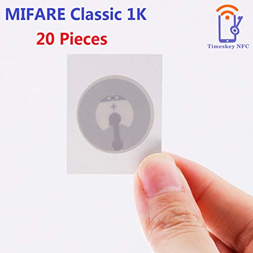 (20 Stück)Timeskey NFC Tag 25 mm Durchmesser Rund Classic 1K RFID NFC Tags ISO14443A Klebendes NFC Aufkleber,13.56MHz Cover