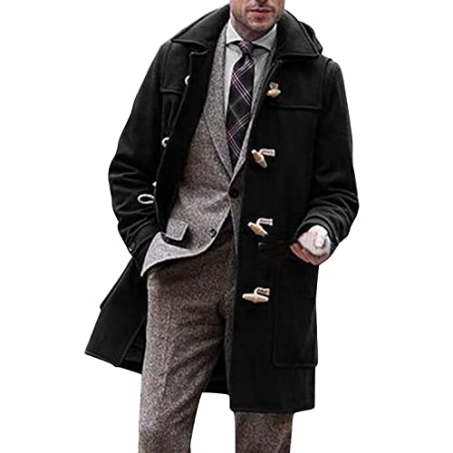 L9WEI Manteau Automne Hiver Chaud pour Hommes - Trench Coat Casual Double Rangées Coupe-Vent Revers en Laine, Noir, M