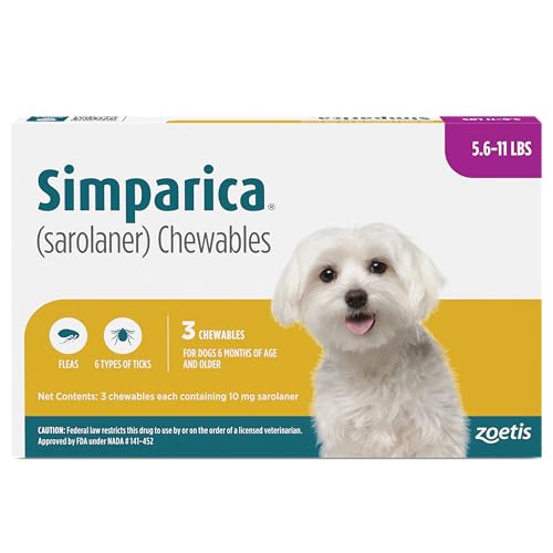 Simparica (sarolaner) Chewables for Dogs, 10 mg/tab, 5.6-11 lbs (Purple), 3 Tablets