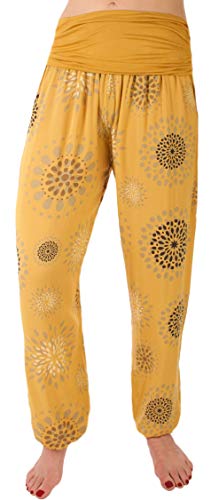 stylx Damen Sommerhose Pumphose Haremshose Größe 36/38 bis 48/50 mit Blumenmuster Flower Leichte (as3, Numeric, Numeric_46, Numeric_48, Regular, Regular, senfgelb)