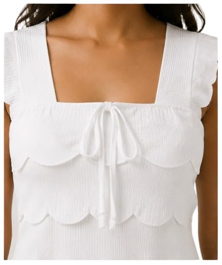 Women’s Scalloped Layered Crop Top. Square Neck Ruffle Sleeve Blouse with Front Tie | Elegant Casual Summer Cotton Ribbed Crop Top Shirt-image-36