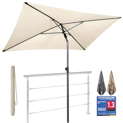 4smile Sonnenschirm Balkon 200 × 125 cm, Sonnenschirm rechteckig mit UPF 50+, 45° knickbar & höhenverstellbar, für Sonnenschutz Balkon mit Sonnenschirmhülle, Balkonschirm in Beige