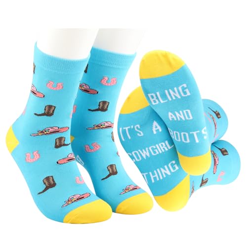 MBMSO Cowgirl Socks for Girls Western Equestrian Gift 2 Pairs Boots And Bling It's a Cowgirl Thing Socks Western Cowgirl Gift2
