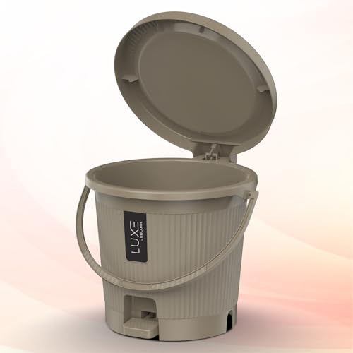 Image of KOLORR Luxe Premium Plastic Pedal Dustbin | Modern Plastic Waste Bin, Trash can with Sleek Design for Home, Kitchen, Office, Bathroom & Washroom - Small, Lt Brown