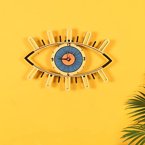 Image of AAKRITI ART CREATIONS Serene Eyes Wall Clock Multicolor | Wall Clock for Home, Home Decoration | Modern Art Wall Hanging Wall Clock, Lightweight Wooden wall Decor | Matte Finish Wooden wall Clock