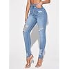 Floerns Women's High Waisted Ripped Skinny Jeans Destroyed Denim Pants Light Blue S