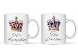 Kaffee-/Teetassen-Set mit Aufschrift 'His Lordship & Her Lordship', Geschenk für Ehemann, Ehefrau, Braut und Bräutigam, Valentinstag, Hochzeit, Weihnachten, Jahrestag, Brautpaar, beidseitig bedruckt,