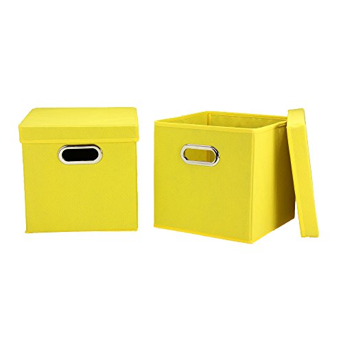 Household Essentials 35-1 Decorative Storage Cube Set with Removable Lids | Yellow | 2-Pack