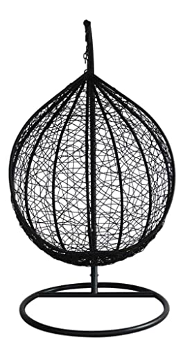 Image of Single Seater Swing Chair with Stand for Home & Cushion & Hook Outdoor Indoor | Balcony |Garden |Living Room |Garden | Patio | Home Improvement|(Swing Black with Cushion Grey)