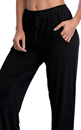Women's High Waist Yoga Pants with Pockets Full Length Workout Leggings Tall Length, Black M