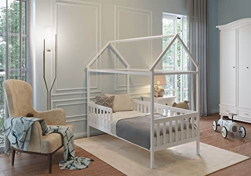 Coemo Hausbett Home 90x200 cm, Kinderbett aus Holz mit Rausfallschutz und...