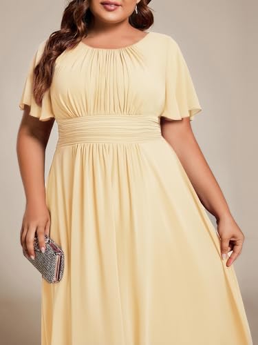 Image of Ever-Pretty Women's Plus Size Formal Wedding Guest Dresses for Curvy Women A Line Chiffon Midi High Low Cocktail Dress