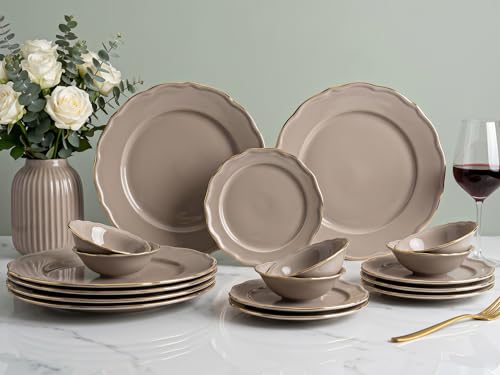 Image of Bodhi House 18-Piece Gold Rim Porcelain Dinner Set | Plates & Bowls Set | Lightweight | Dishwasher Safe | Ideal for Home Dining & Gifting Tableware Set | Thunder Grey