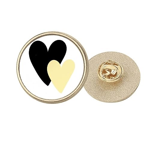 Broche ronde dorée double cœur taille M en métal ciselé