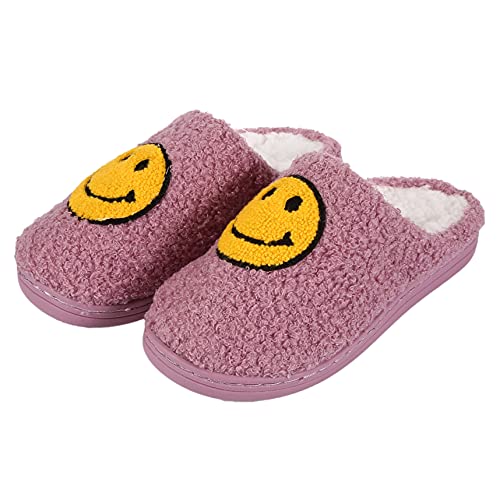 Smiley Face Plush Slippers Soft Fluffy Slippers Comfy Warm Slide GISDIY Memory Foam Home Slip-on Fur Slippers Non-Slip Lightweight House Slippers Indoor Outdoor Slipper For Women Men Girls Boys