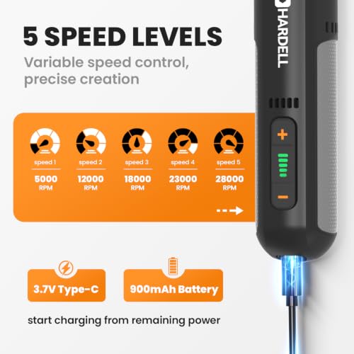 Image of HARDELL 8V Cordless Rotary Tool Kit, 5‑Speed, 28000RPM for DIY Craft