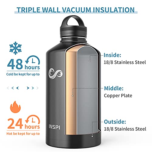 Inspi 128Oz Insulated Water Bottle With 3 Lids & Straws & Carrier Bag & Silicone Boot, Stainless Steel Vacuum Flask, Wide Mouth Thermos For Hot & Cold - Leakproof, Sweatproof For Gym, Sports, Hiking #TOP1