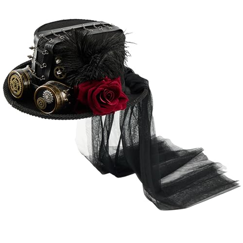Chapeau haut-de-forme victorien en métal et rose pour costume élégant