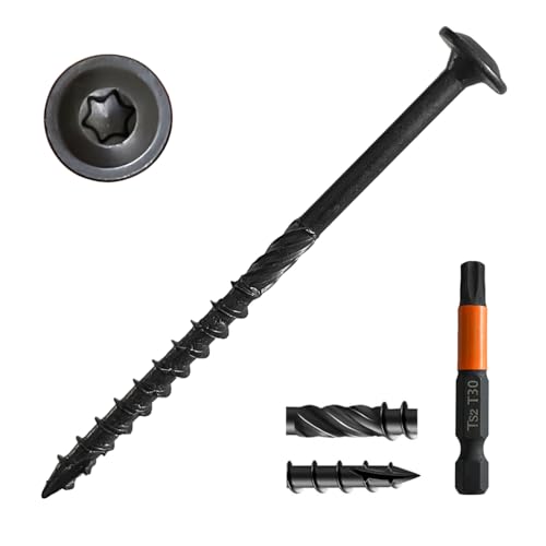 [Pack of 50] #14 x 4 Wood Structural Lag Screws, Black Coated Torx/Star Drive Heavy Duty Construction Wood Screw, Modified Truss Washer Head, Star Drive Bit Included.
