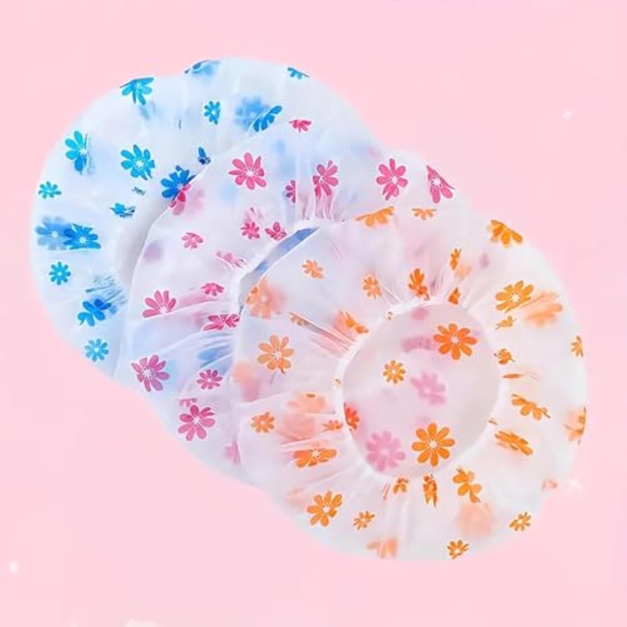 Adult Printed Reusable Bath Hat Shower Caps, 6 Piece Pack