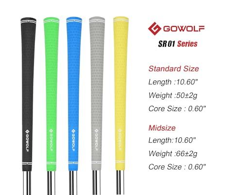 Gowolf 2024 New Premium Natural Rubber Golf Club Grips Golf Grips 13 Pack Hybrid Golf Club Rubber Grips With Free 13pcs Tape (Midsize,Black)