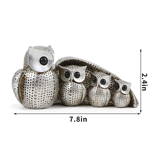 FriyGardcn Cute Silver Family of Four owl Figurines Home Décor Owl Sculpture with Three Baby Owls Décor for Shelf Owl Gifts Decoration for Owl Lovers Home,Office - Image 4