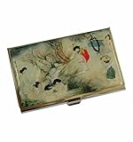 Echt Inox graviert Visitenkartenetui weiß, 15-20 Karten, Edelstahl Geheuse, Szenen aus natürlichem weißen Perlmutt, asiatisches Design und Luxus-Büro zubehör