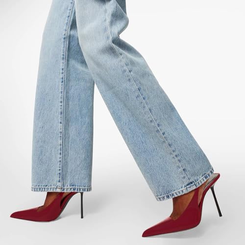 Women's Pointed Toe Sexy High Heels Patent Leather Slingback Pumps Backless 105mm Stiletto Sandals Party Dress Heeled Shoes4