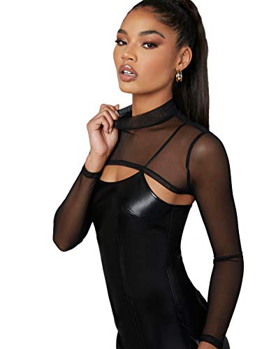 SweatyRocks Women's Long Sleeve Mock Neck Slim Fit Sheer Mesh Crop Shirt Top3