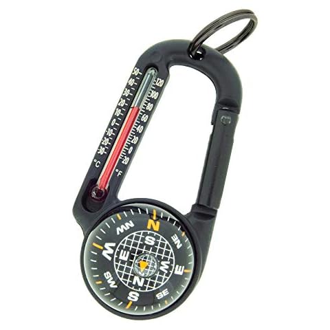 Sun Company TempaComp - Ball Compass and Thermometer Carabiner | Hiking, Backpacking, and Camping Accessory | Clip On to Pack, Parka, or Jacket Cover