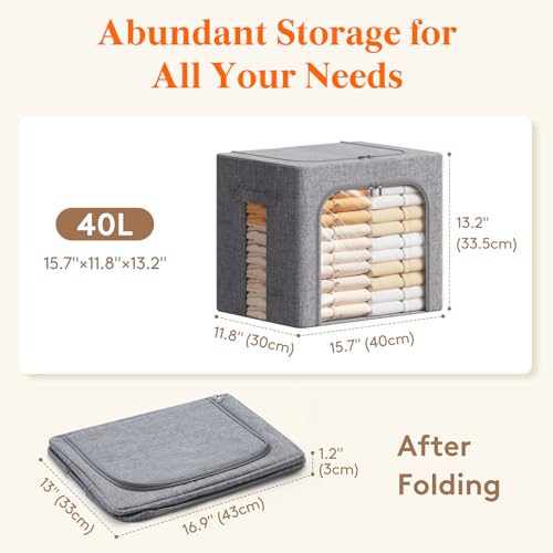 Image of Lifewit Clothes Storage Bins with Metal Frame, Stackable Storage Box, Foldable Clothing Storage Bins with Lids, 40L Storage Bags Fabric Box Organizer with Clear Window& Zippers& Sturdy Handles 3 Pack