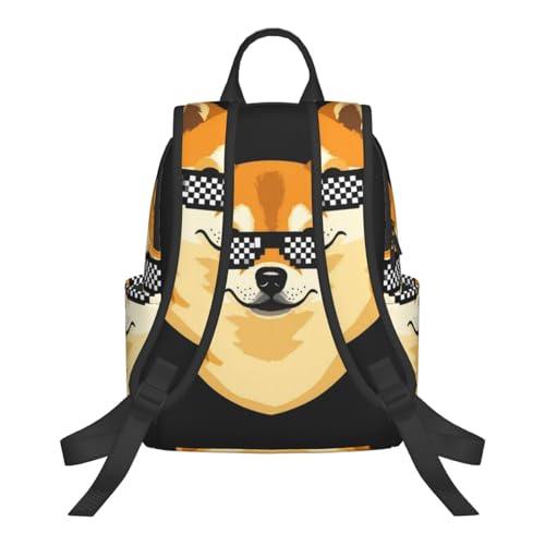Casual Daypack with Water Bottle Pocket, Perfect for Travel, Work, and Daily Use, Funny Shiba Inu Thug Dog Life Sunglasses Daypack Rucksack3