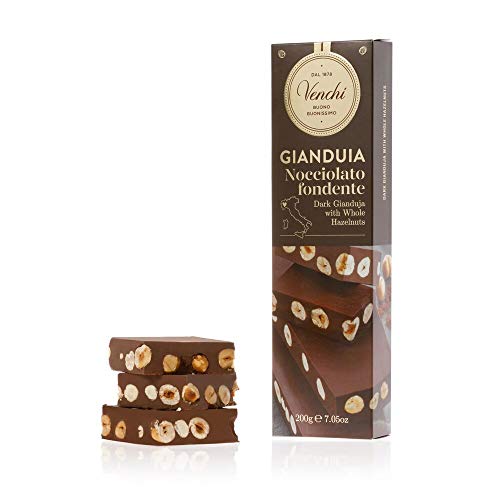 Venchi Gianduja-Zartbitterschokolade Riegel mit ganzen Nüssen - Glutenfrei, 200 g