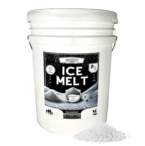 Rock Salt Ice Melt Pail Effective to -25°F, Eco-Friendly De-Icer, Optimal Granule Size for Quick Melting, Ideal for Driveways, Walkways, and Entryways 45 lb Pail