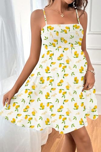 Image of HVEPUO Women Spaghetti Strap Sleeveless Smock Cami Mini Dress Summer Vacation Flowy Boho A Line Swing Short Dresses for Women