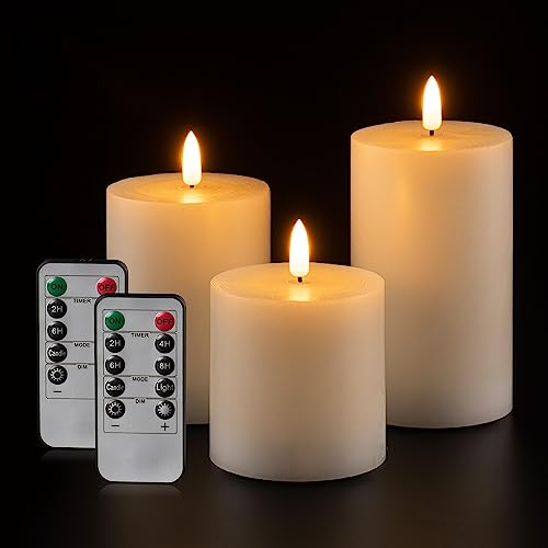Aku Tonpa Pack Of 3 Led Flameless Flickering Battery Operated Candles With Remote And Timer, Real Wax Pillar Candles For Festival Wedding Christmas Home Party Decor #TOP26